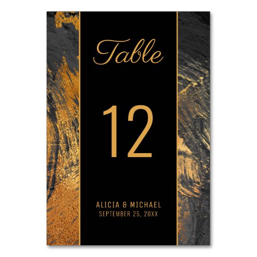 Numéro De Table Abstrait moderne peinture écriture or mariage fonc (Dos)