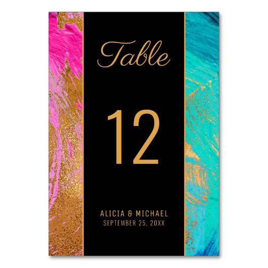 Numéro De Table Abstrait moderne peinture écriture or mariage fonc (Dos)