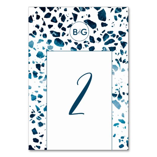 Numéro De Table Abstrait moderne Terrazzo Mosaic Mariage bleu (Par défaut)