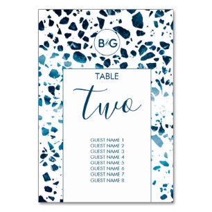 Numéro De Table Abstrait moderne Terrazzo Mosaic Mariage bleu