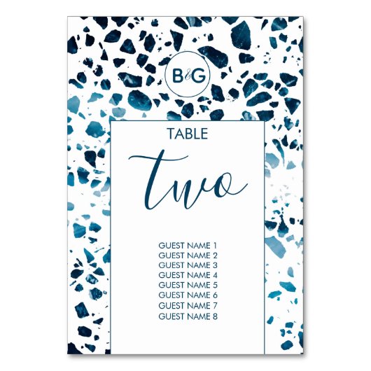 Numéro De Table Abstrait moderne Terrazzo Mosaic Mariage bleu (Par défaut)