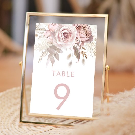 Numéro De Table Accueil de mariage floral et duveteux Rose & Blush