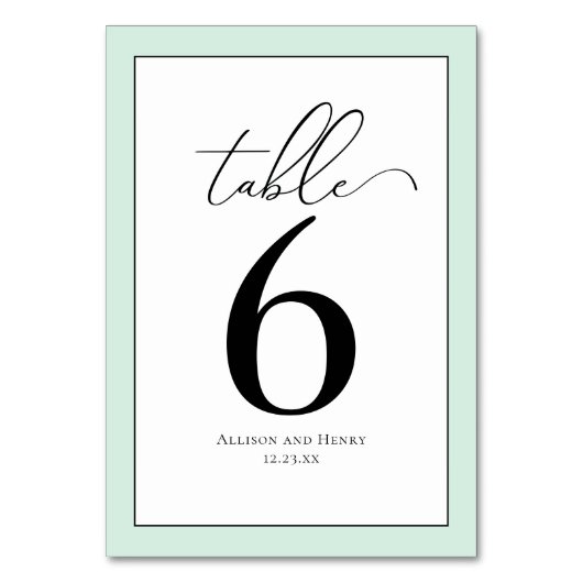 Numéro De Table Accueil Mariage Vert Menthe Classique (Par défaut)
