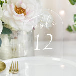 Numéro de table acrylique mariage de script blanc<br><div class="desc">Simple, élégant, minimaliste écriture calligraphie blanche lettrée à la main accueil mariage carte de table transparente (ou dépoli opaque) personnalisée. Les couleurs du texte et de l'arrière - plan sont entièrement modifiables. VEUILLEZ NOTER que pour commander différents numéros, vous devez les customiser et les mettre dans le panier un par...</div>
