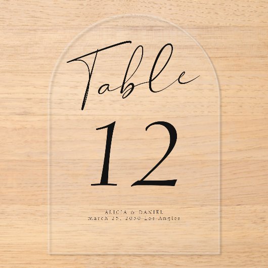 Numéro de table acrylique mariage de script noir m (Recto)