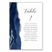 Numéro De Table Agate Navy Blue Silver Modern Script Mariage (Dos)