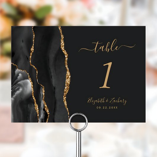 Numéro De Table Agate Or Noir Sombre Mariage