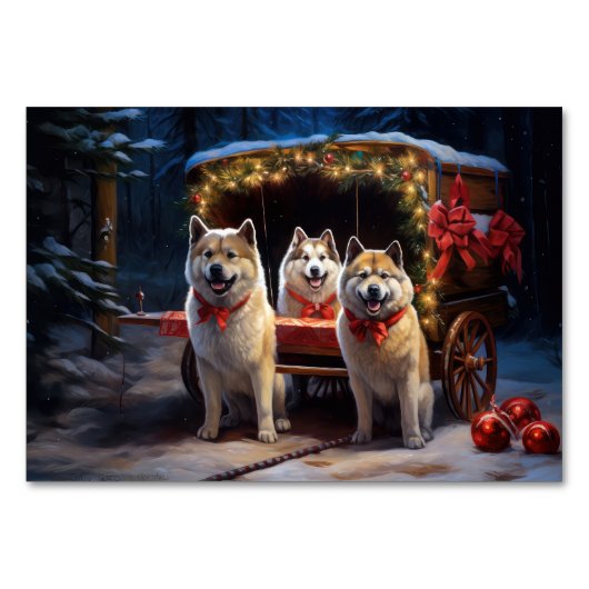 Numéro De Table Akita Snowy Sleigh Ride Décor de Noël (Devant)