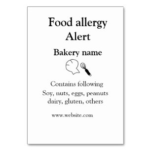 Numéro De Table Alerte d'allergie alimentaire ajouter le nom texte