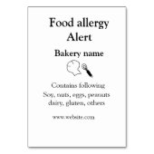 Numéro De Table Alerte d'allergie alimentaire ajouter le nom texte (Dos)