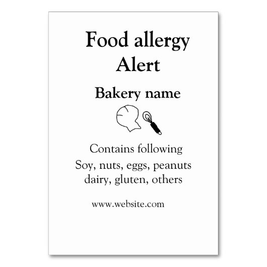 Numéro De Table Alerte d'allergie alimentaire ajouter le nom texte (Par défaut)