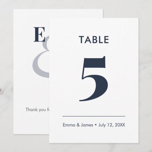 Numéro de table Ampersand minimaliste marine | (Devant / Derrière)