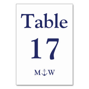 Numéro De Table Ancrage nautique bleu marine blanche monogramme Ma
