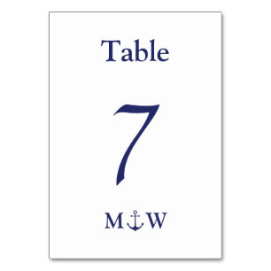 Numéro De Table Ancrage nautique marine bleu & blanc initiales Mar
