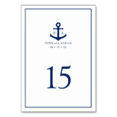 Numéro De Table Ancre bleu marine Monogramme Mariage nautique (Dos)
