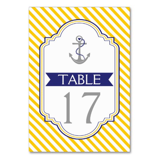Numéro De Table Ancre jaune, blanc mariage nautique numéro de tabl (Dos)