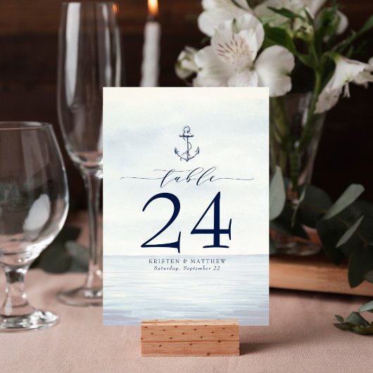 Numéro De Table Ancre nautique Aquarelle Océan Bleu Marine