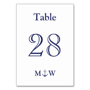 Numéro De Table Ancre nautique bleu marine blanc initiales Mariage