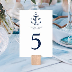 Numéro De Table Ancre nautique Mariage de monogramme