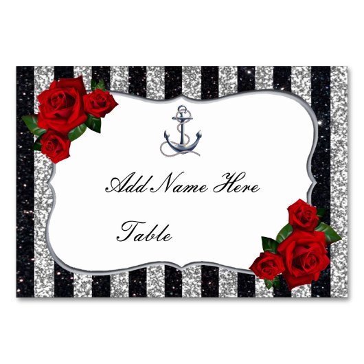 Numéro De Table Ancre nautique Mariage Silver Black Stripes (Devant)