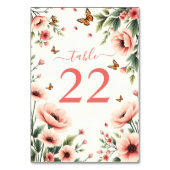 Numéro De Table Anémone rose, papillons bordure florale mariage (Dos)