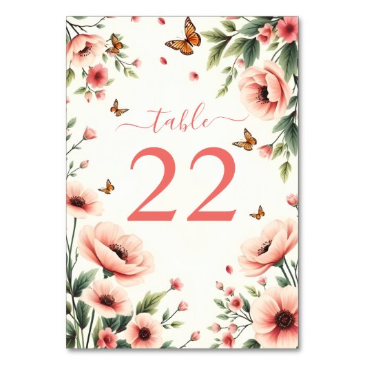 Numéro De Table Anémone rose, papillons bordure florale mariage (Par défaut)