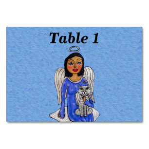 Numéro De Table Angel d'art populaire tenant un chat d'ange blanc