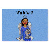 Numéro De Table Angel d'art populaire tenant un chat d'ange blanc  (Devant)
