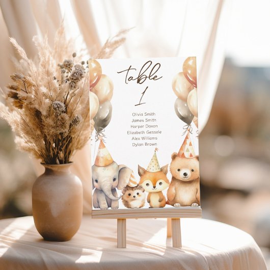 Numéro de table Animaux aquarelle Baby shower 