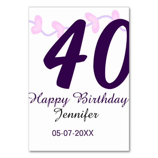 Numéro De Table anniversaire 40 ans ajouter nom date année épingle (Par défaut)