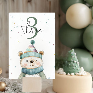 Numéro De Table Anniversaire de l'ours vert Winter Wonderland