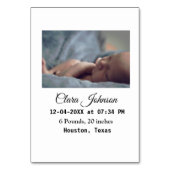 Numéro De Table Annonces de naissance ajouter la date photo heure (Dos)