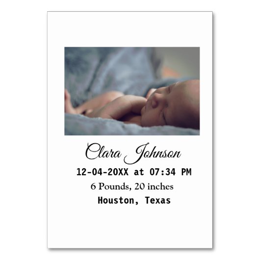 Numéro De Table Annonces de naissance ajouter la date photo heure (Par défaut)