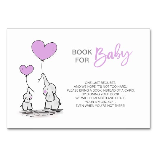 Numéro De Table Apportez un livre - Baby shower Elephant LAVENDER (Devant)