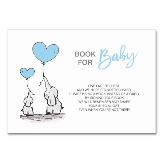Numéro De Table Apportez un livre - Elephant Blue BOY Baby shower (Devant)