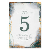 Numéro De Table Aquarelle Abstraite moderne Mariage vert et or (Dos)