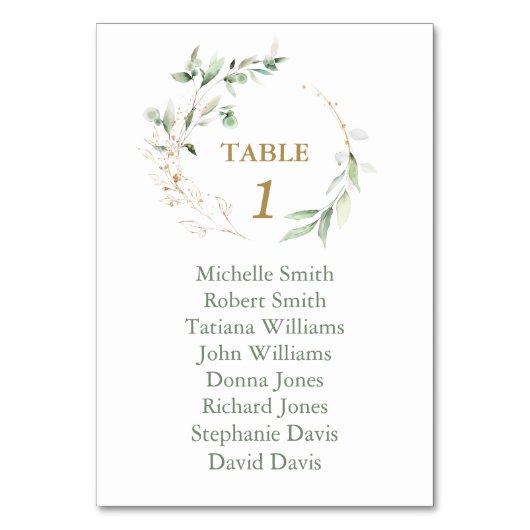 Numéro De Table Aquarelle Airy Greenery Mariage Seating Chart (Dos)