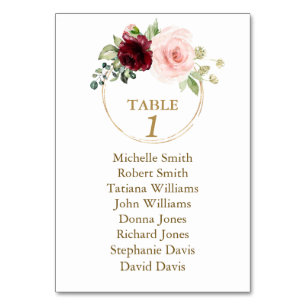 Numéro De Table Aquarelle Baptême Floral Bourgogne