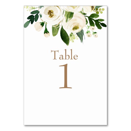 Numéro De Table Aquarelle Blanc Floral Mariage Or Texte (Par défaut)