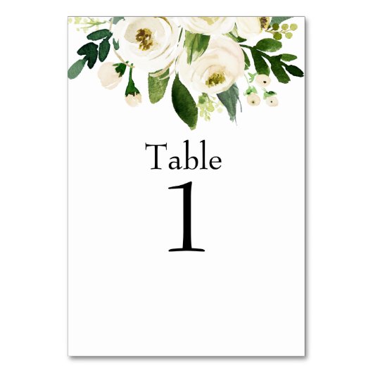 Numéro De Table Aquarelle Blanc Floral Mariage Texte noir (Par défaut)