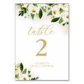 Numéro De Table Aquarelle blanche et or Floral Personnalisé (Dos)