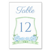 Numéro De Table Aquarelle Bleu Et Vert Hydrangea Crest Mariage (Dos)