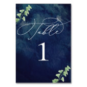 Numéro De Table Aquarelle bleu foncé avec Mariage vert (Dos)