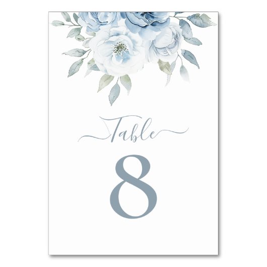 Numéro De Table aquarelle bleu poussiéreux fleurs numéro du tablea (Dos)