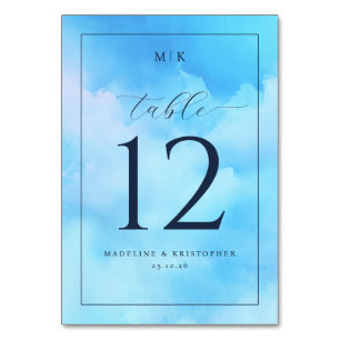 Numéro de table aquarelle bleu serein