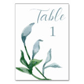 Numéro De Table Aquarelle Bleu Vert Feuille Réception de mariage (Dos)