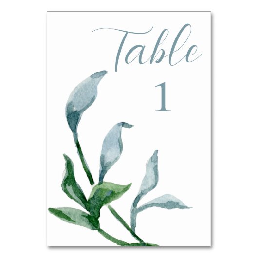 Numéro De Table Aquarelle Bleu Vert Feuille Réception de mariage (Par défaut)