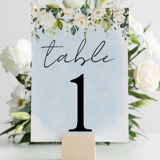 Numéro De Table Aquarelle bleue Rose blanche Mariage Numéro de tab