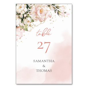 Numéro De Table Aquarelle Blush rose eucalyptus or scintillants