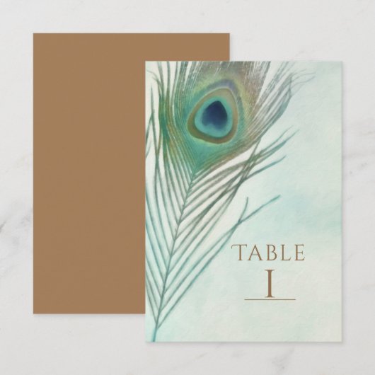 Numéro de table aquarelle Boho Chic Plume de Paon (Devant / Derrière)